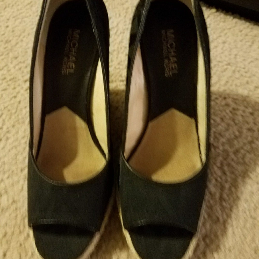 Michael Kors black peep toe wedges